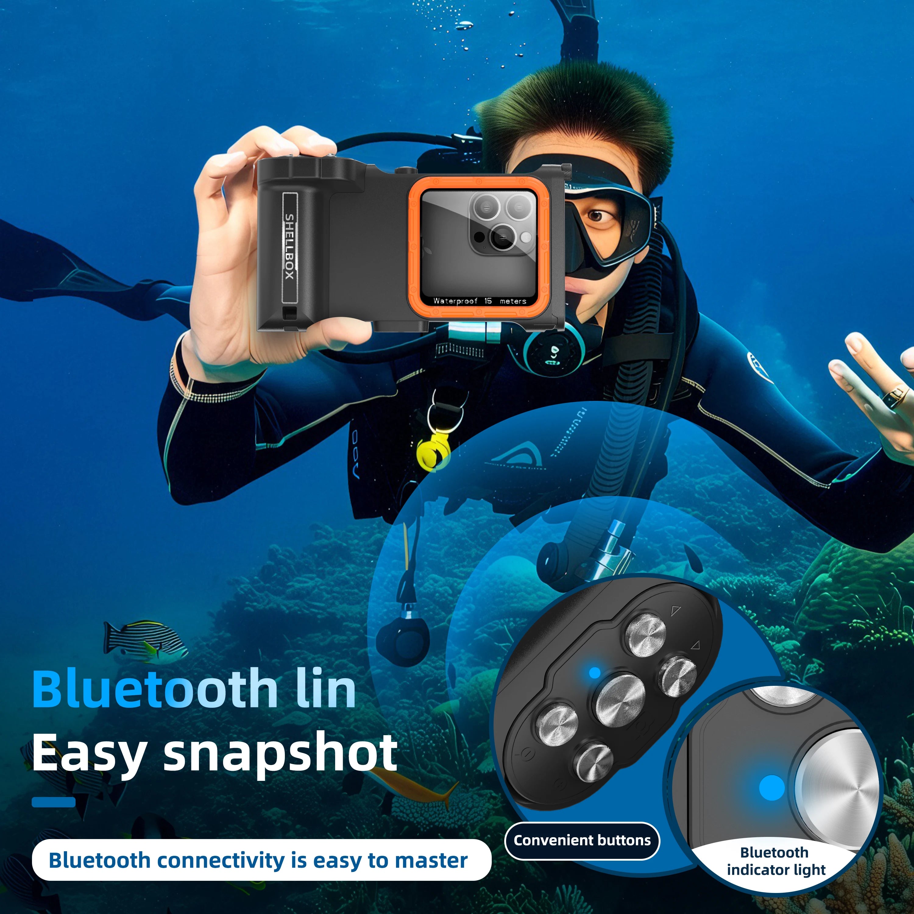 Snewly Upgraded Third-Generation Diving Bluetooth Remote Photography Is Suitable 6.9-Inch Waterproof Diving Phone Cases