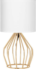 Gold Table Lamp - Modern Style Desk Lamp with Hollowed Out Base Linen Fabric Shade, Small Golden Bedside Lamp for Bedrooms, Living Room